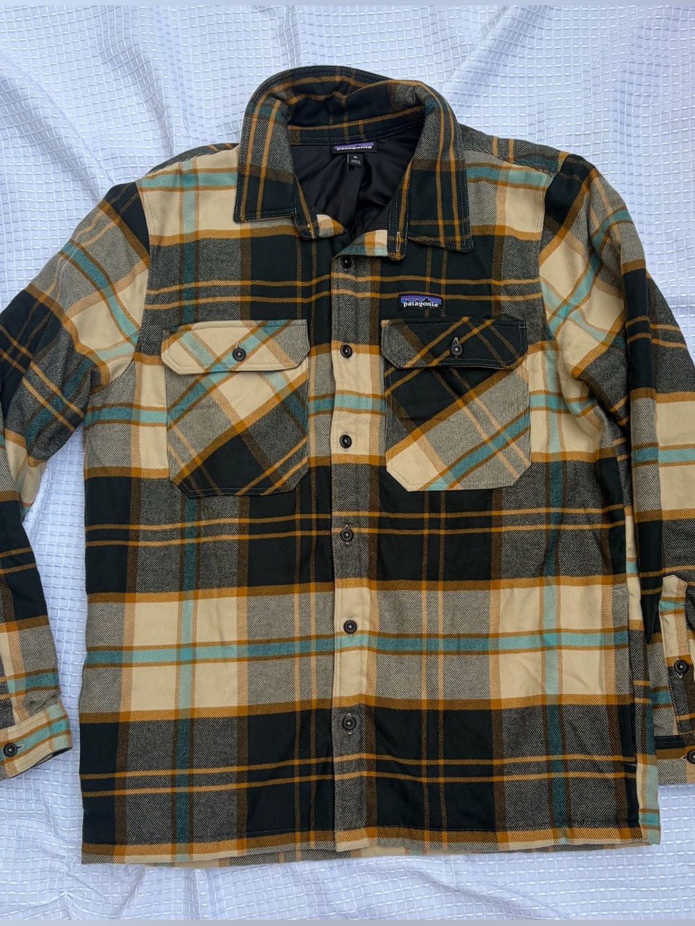 Patagonia Insulated Fjord Flannel Jacket Men’s XL Sugar Pine El Cap Khaki